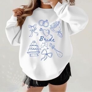 White Bride Sweatshirt with Blue Graphics